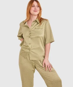 Aisha Short Sleeve - Khaki Geometric