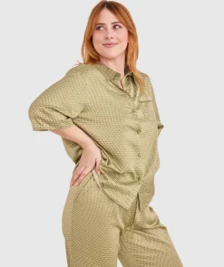 Aisha Short Sleeve - Khaki Geometric