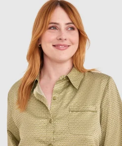 Aisha Short Sleeve - Khaki Geometric
