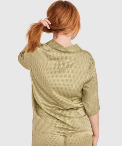 Aisha Short Sleeve - Khaki Geometric