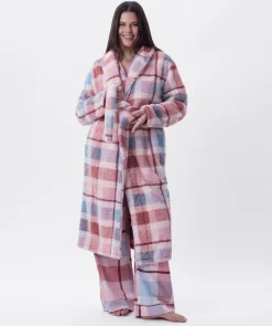 Azlin Long Gown-Print Check / Dusty Pink
