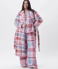 Azlin Long Gown-Print Check / Dusty Pink