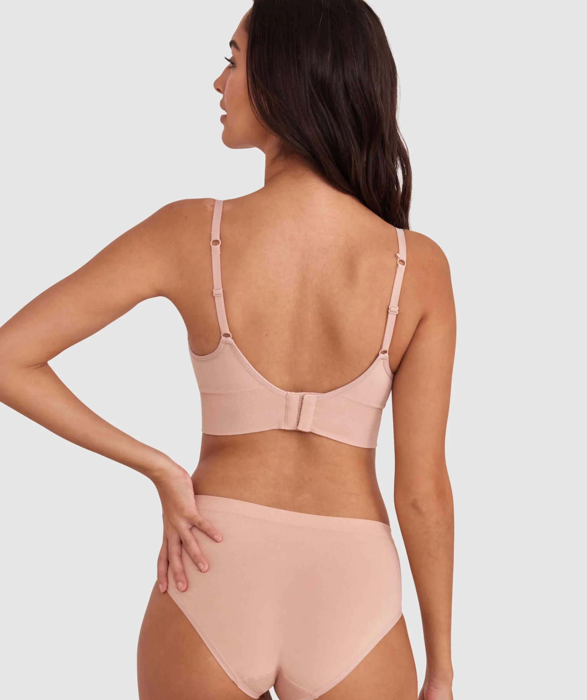Base Layers Long Line Push Up Bra - Nude