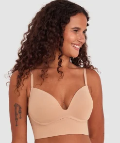 Base Layers Long Line Push Up Bra - Nude
