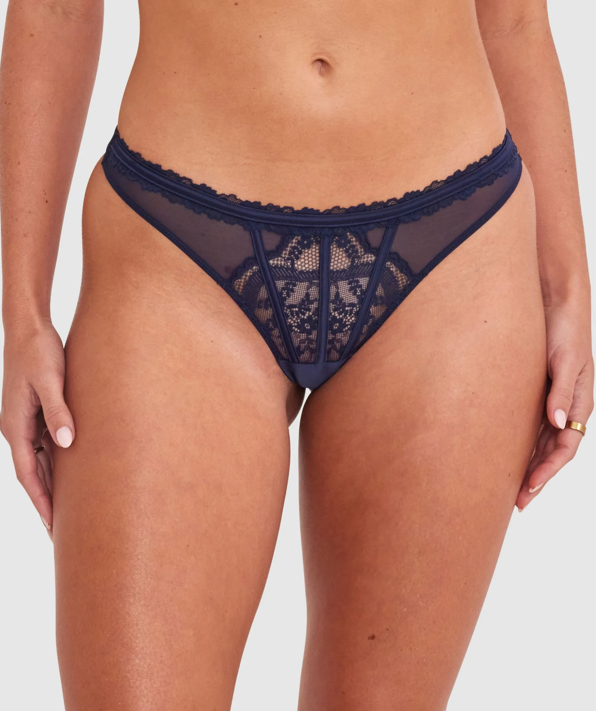 Belle High Leg G String - Navy