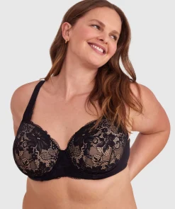 Body Bliss Full Lace Curvy Balconette Bra - Black