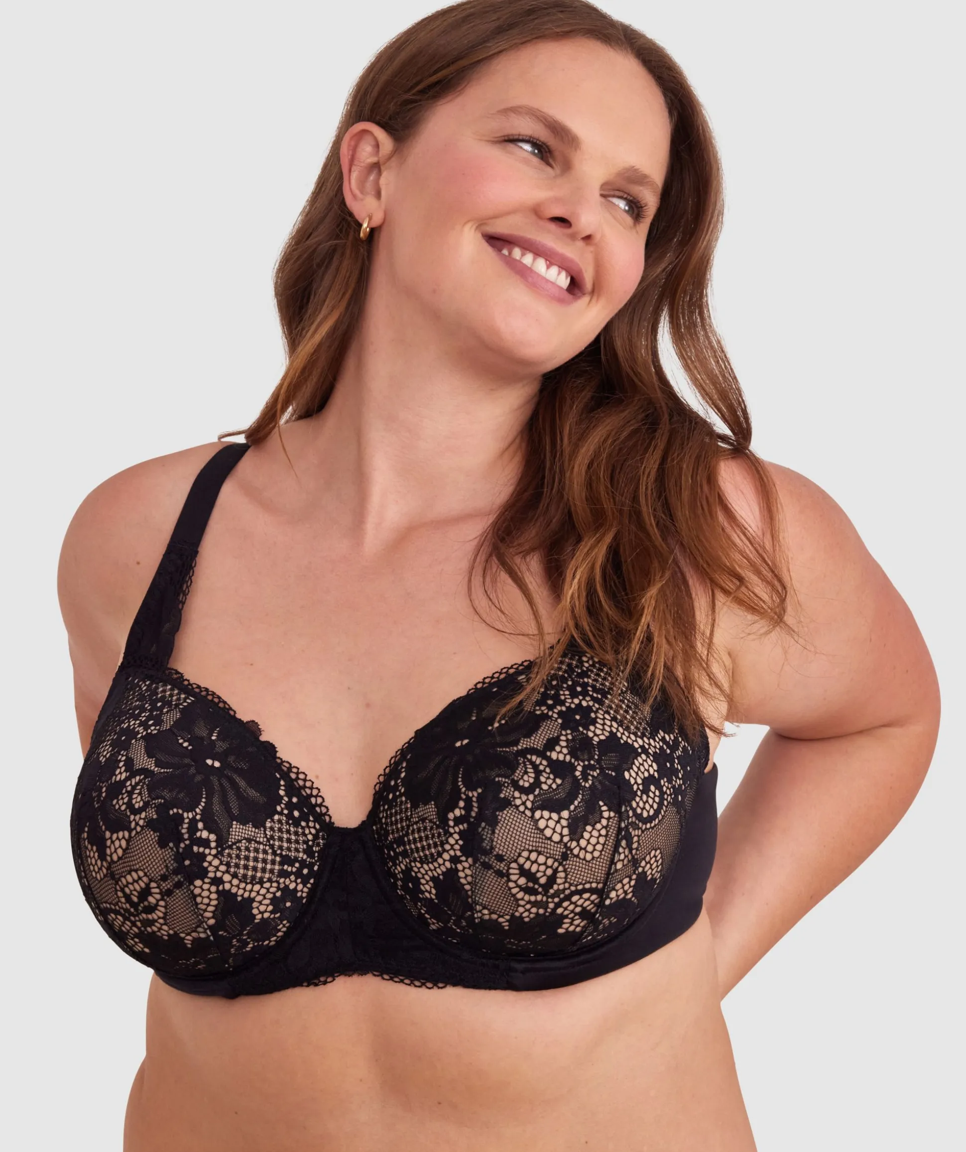 Body Bliss Full Lace Curvy Balconette Bra - Black