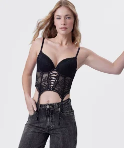Edie Push Up Dentelle Corset - Black
