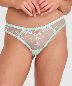 Enchanted Featherington High Leg Brazilian Knicker - Mint Green/Multicolour