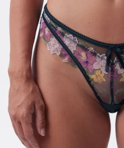 Enchanted Idle Bloom High Leg Brazilian Knicker - Dark Green