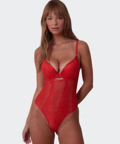 Imogen Push Up Bodysuit - Light Red