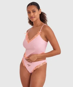 Indy High Leg G String - Pink/Light Orange