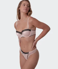 Jadey Lightly Lined Balconette Bra - Oatmeal Black