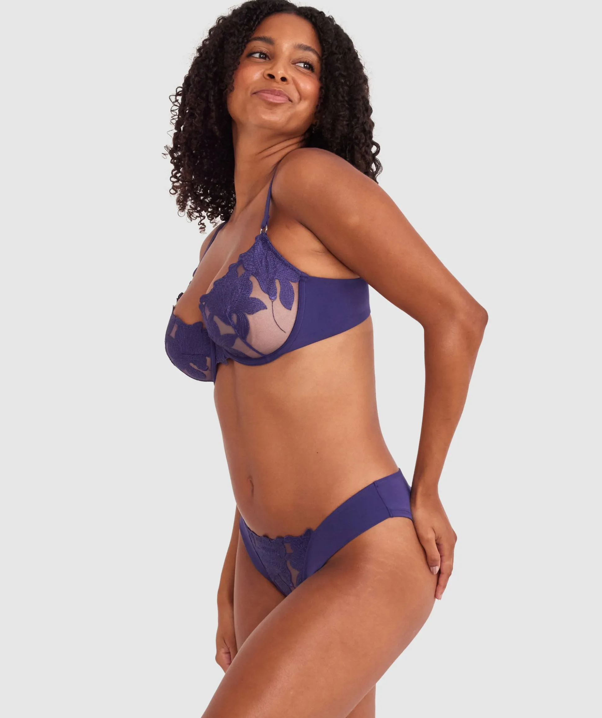 Lillyanna High Leg Brazilian Knicker - Dark Blue
