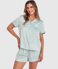 Liquid Satin Short Sleeve Shirt - Light Green