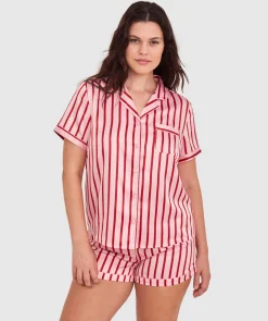 Liquid Satin Short Sleeve Shirt-Print Stripe