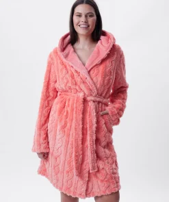 Maxine Short Hooded Gown - Dark Coral
