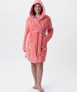Maxine Short Hooded Gown - Dark Coral