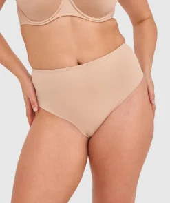 Microfibre High Waist V String Knicker - Nude