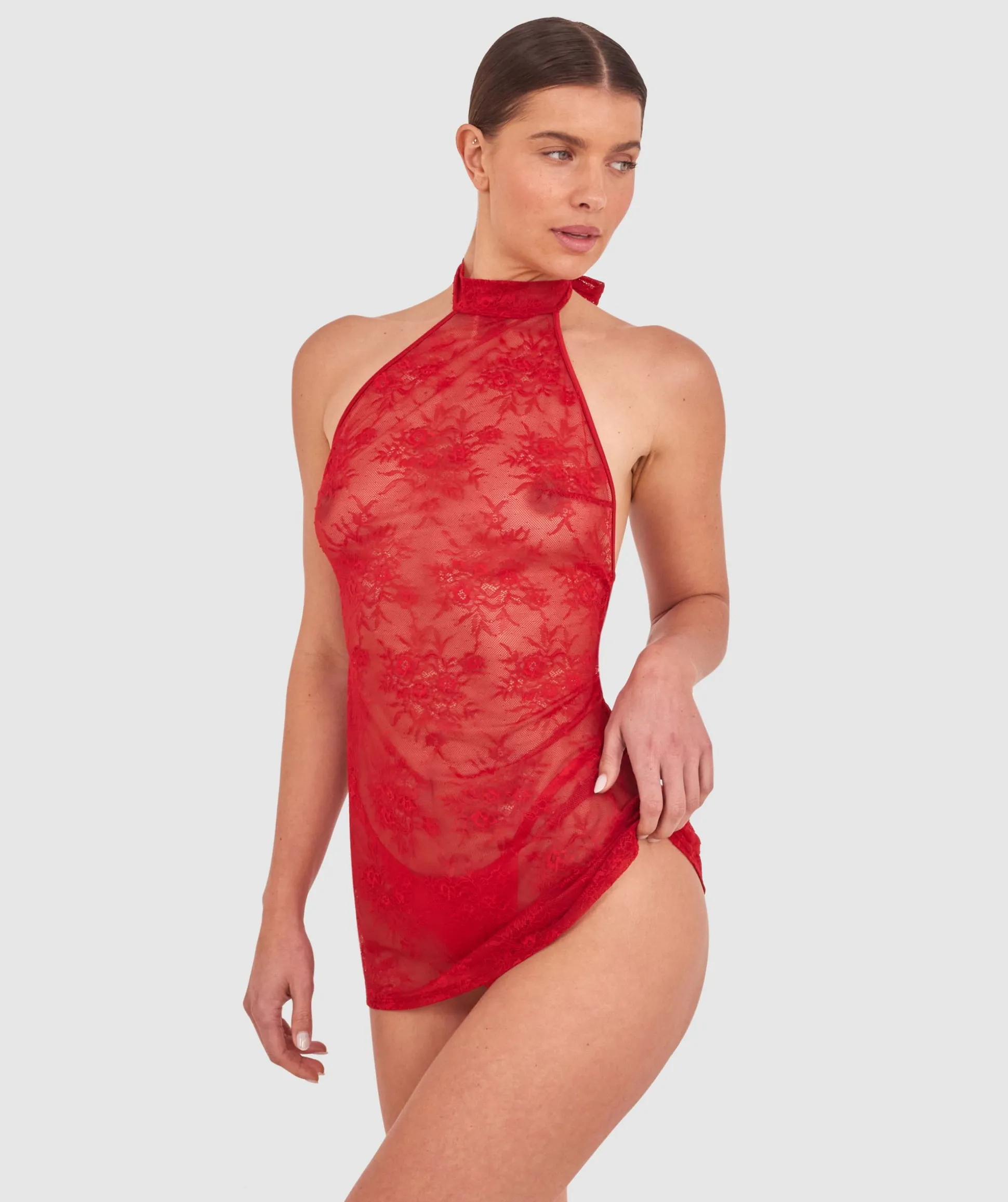Night Games Class Act Mini Dress-Dark Red