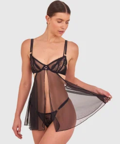 Night Games Eyes On Me Unlined Babydoll Bra - Black