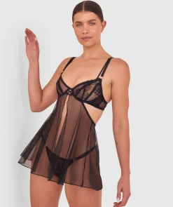 Night Games Eyes On Me Unlined Babydoll Bra - Black