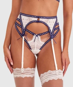 Night Games It's A Date Suspender - Ivory/ Dark Blue