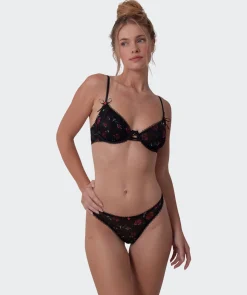 Night Games Lust In Bloom Unlined Bra & G String Set - Print Floral/Black