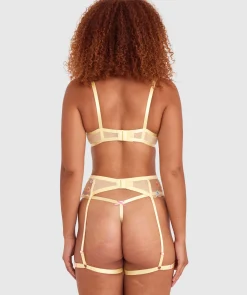 Night Games Sweet Thing Suspender - Light Yellow/ Pink