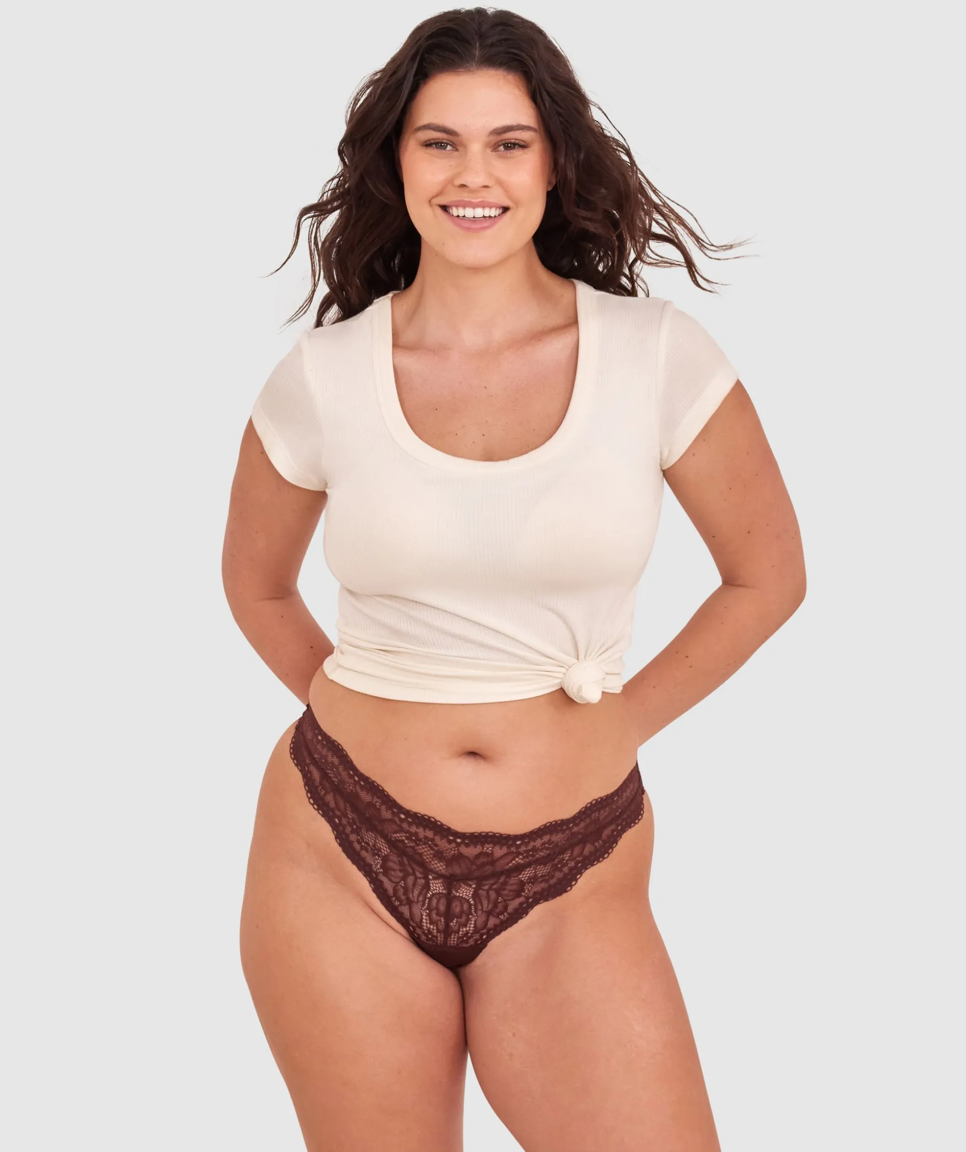 Sara High Leg G String - Dark Brown