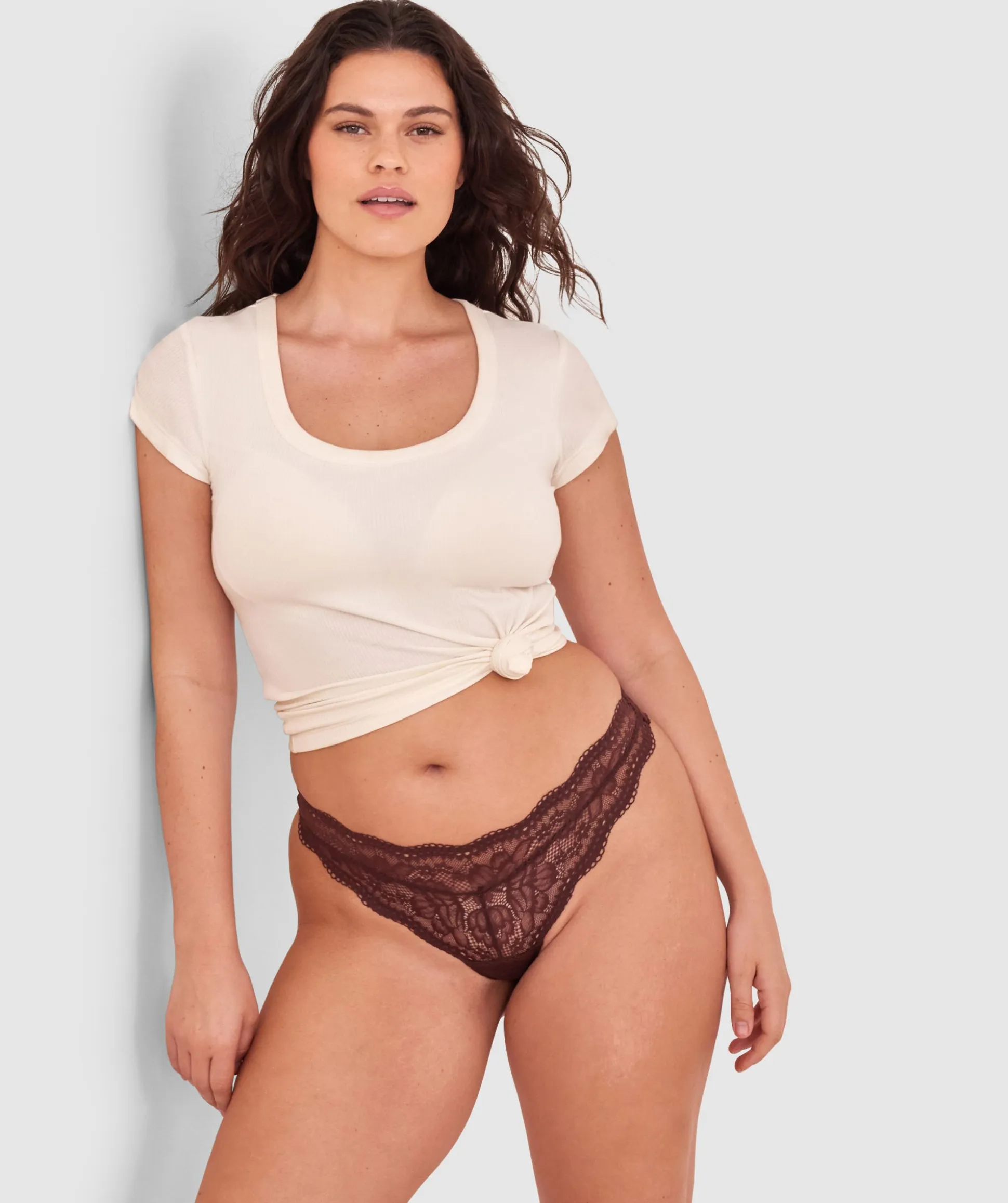 Sara High Leg G String - Dark Brown