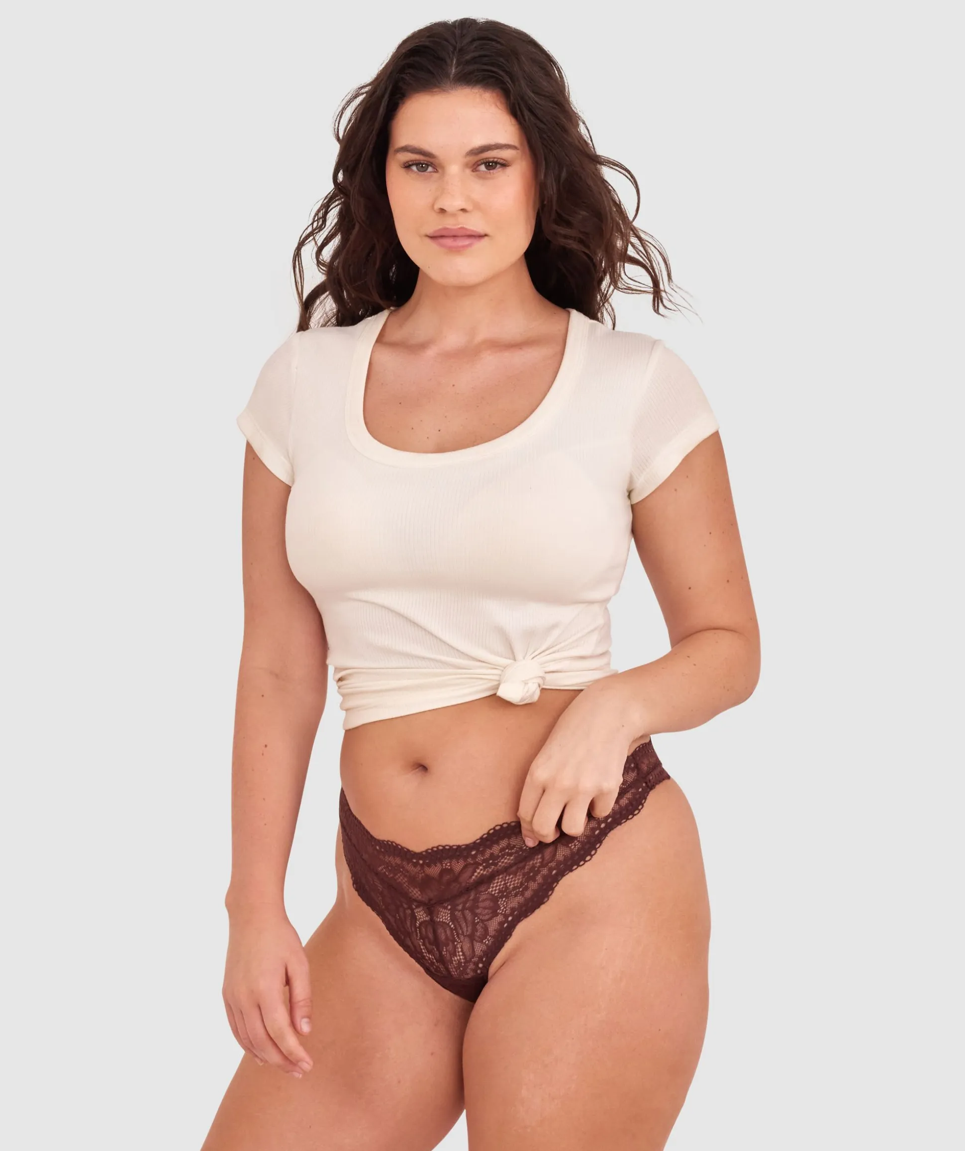 Sara High Leg G String - Dark Brown