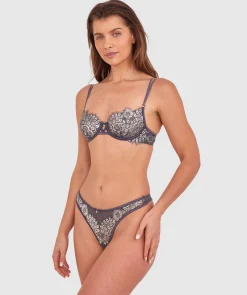 Silvia High Leg G String - Dark Grey/Silver