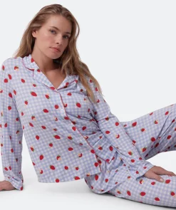 Strawberry Patch Long Sleeve - Light Blue/ Print